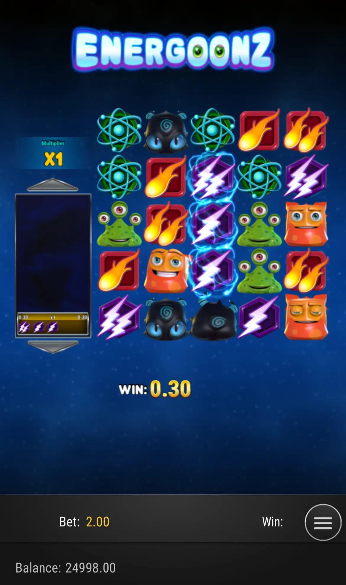 Image of winning combinations in Energoonz game